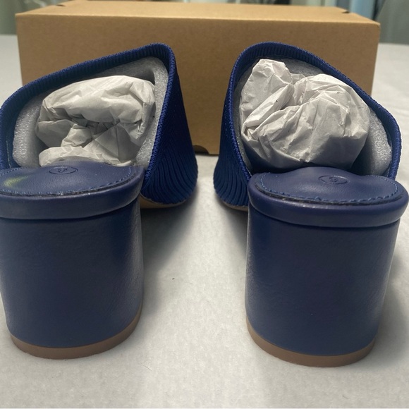 Rilista Open Toe Block Heel Knit Slip On Breathable Blue Slide Sandal Si… - Picture 6 of 12